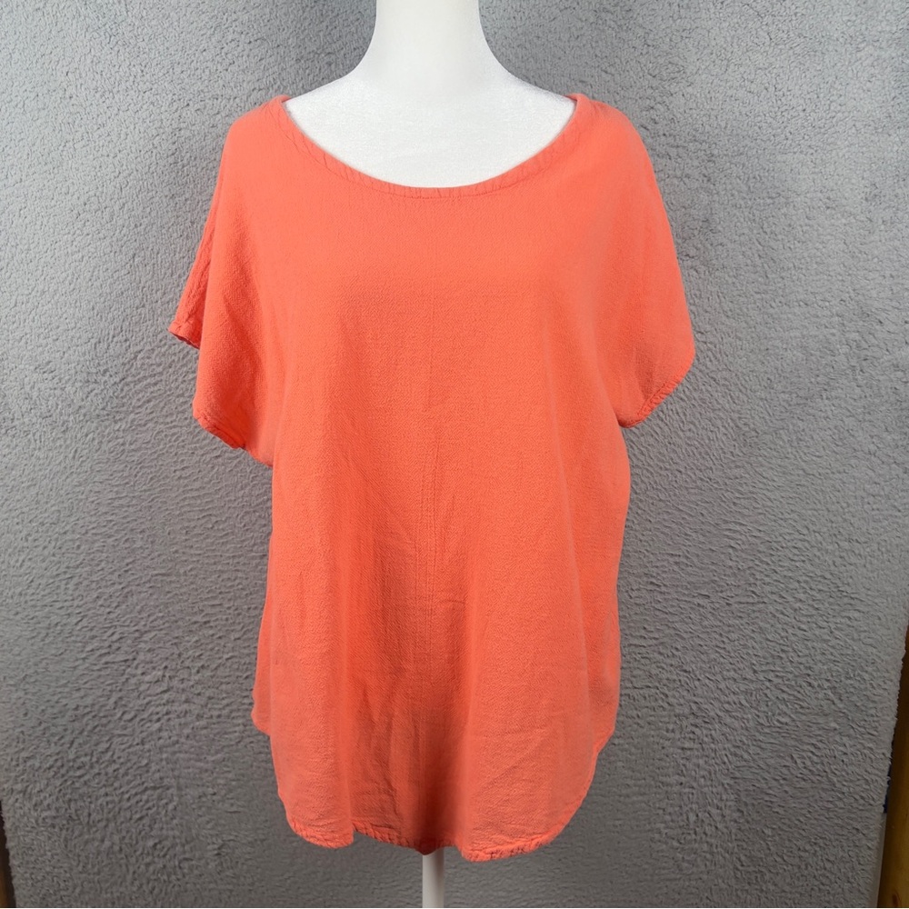 Oh My Gauze Top Womens 2 Coral Short Sleeve Round Neck Blouse Boho Cotton